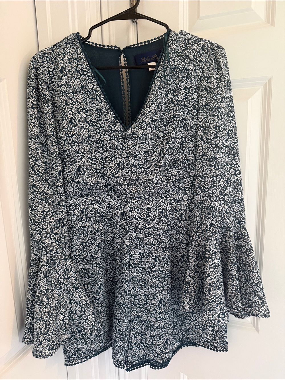 Blue Rain Teal-Blue Floral Long Sleeve V-Neck Tunic Dress